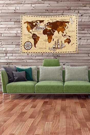on the clouds Cream World Map Patterned Stain Resistant Velvet Fabric Wall Cloth Wall Carpet Tapestry