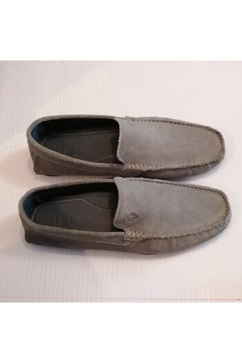İnci Unisex Genuine Leather Suede Gray Hand Stitched Soft Crampon Rubber Sole Loafer Shoes
