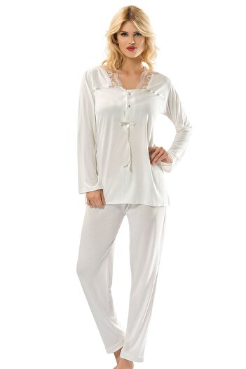 Sistina Ecru Combed Cotton Pajama Set - 1556 - Size S/M Hnzrn
