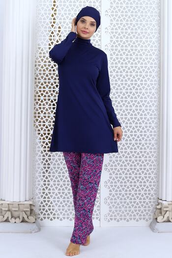 Aykum Mayo Patterned Long Sleeve Hijab Swimsuit - With Pants