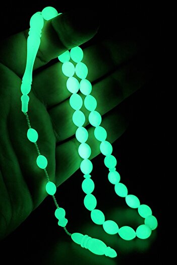 OTTOTESBİH 7x11mm Green Highlighter Tasseled Cat's Eye Powder Amber Prayer Beads