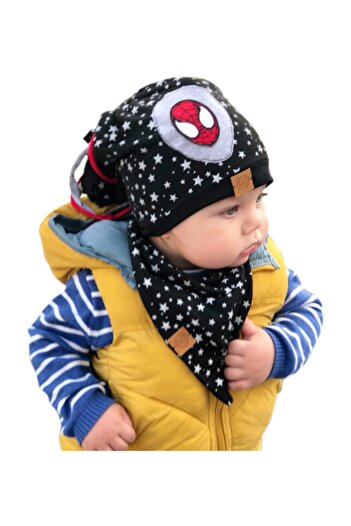 Babygiz Black Baby Boy Beret and Neck Collar
