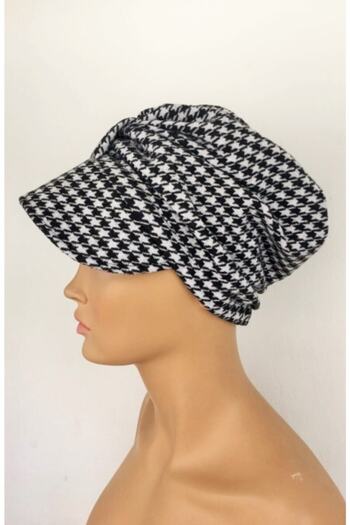 Vera Bonnet Ready Turban Hat Alya Bonnet Black and White Goose Feet Patterned Knitwear Winter Hijab Bonnet with Hat