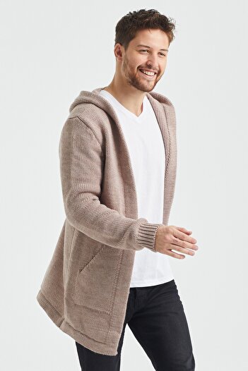 Tarz Cool Erkek Krem Desenli Triko Hırka- Hrk8085r02s