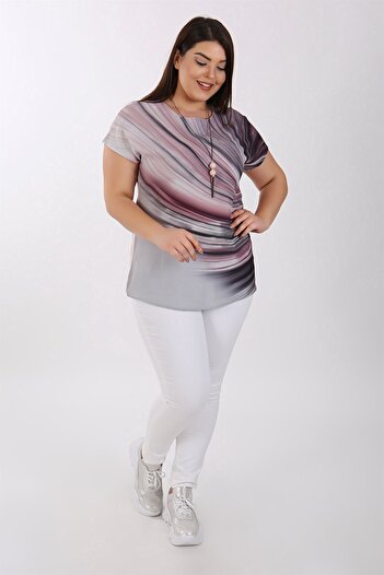 SERTUĞ Wave Pattern Low Sleeve Powder Blouse