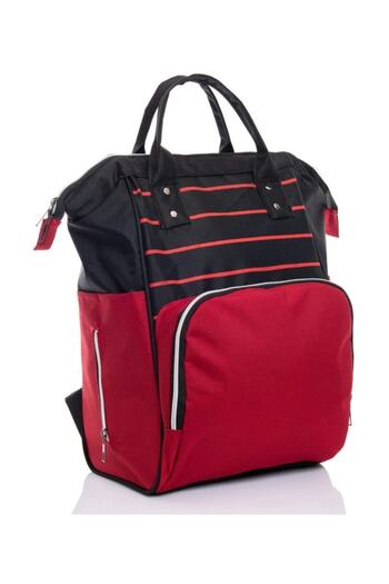 Sahra Stain Resistant Waterproof Striped Mother Baby Care Backpack Black-red
