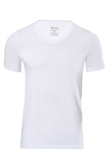 Anıt White V-Neck Short Sleeve Modal Men's T-Shirt