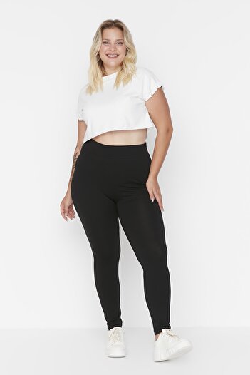 Trendyol Curve Μαύρο-Καφέ 2 Πακέτο Ψηλόμεσο Πλεκτό Κολάν Plus Size TBBSS22TA0057