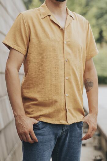 bombe Men's Shirt Short Sleeve Ayrobin Mustard