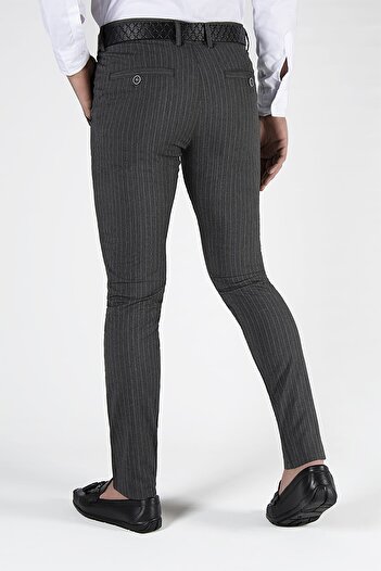 Terapi Men Erkek Antrasit Slim Fit Dik Çizgili Keten Pantolon