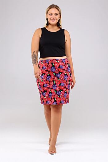 Seamoda Floral Patterned Knitted Skirt Red