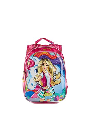 Mashotrend Mor Kumaş Renk Desenli Barbie Çanta + Beslenme + Suluk - Okul Çantası - Barbi Çanta