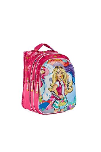 Mashotrend Mor Kumaş Renk Desenli Barbie Çanta + Beslenme + Suluk - Okul Çantası - Barbi Çanta