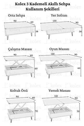 kolexonline Rosa Sihirli Sehpa Akıllı Masa Yemek Masası Çekmeceli Alaska Mavi Renk