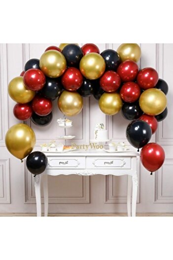 Parti Furyası Red Gold Black 30 Pieces Birthday Chain Balloon Set