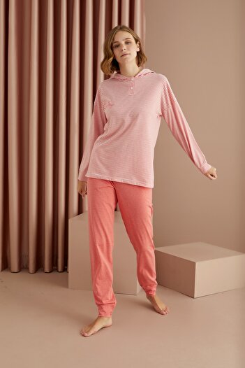 Siyah İnci Kapişonlu Pijama Takım