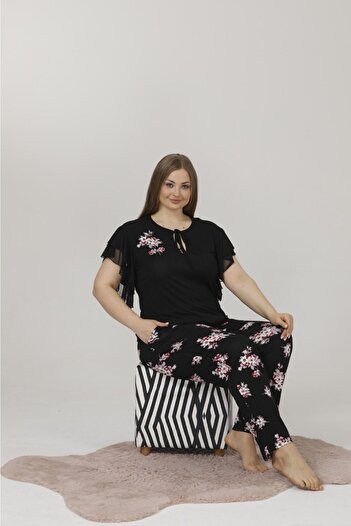 Yenimodam Plus Size Short Sleeve Women's Pajamas Set 10852
