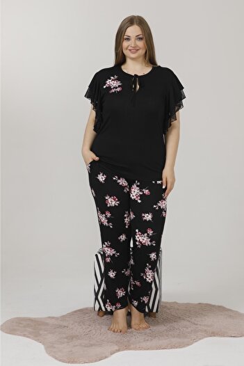 Yenimodam Plus Size Short Sleeve Women's Pajamas Set 10852
