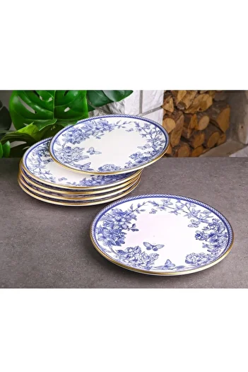 Pinkev Butterfly Serving Plate Set for 6 People 25cm Ceramic