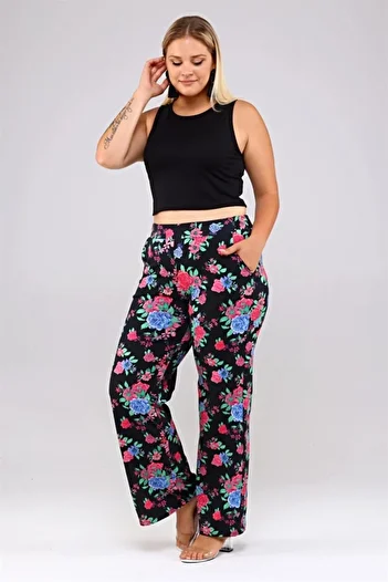 Seamoda Floral Patterned Knitted Trousers with Elastic Waistband