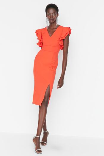 Trendyol Collection Rochie de seară elegantă, țesută cu flori de rodie, rochie de absolvire de noapte