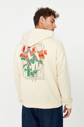 Trendyol Collection Stone Oversize/Wide Cut Mikina s kapucí s květinovým potiskem TMNAW22SW0155