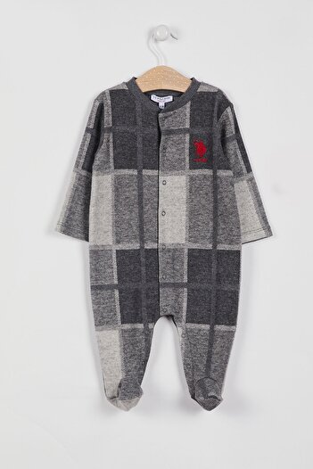 U.S. Polo Assn. U.S. Polo Assn Licensed Plaid Grimelange Baby Boy Jumpsuit with Booties