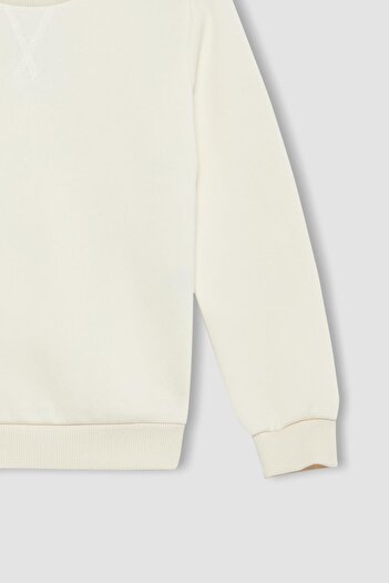 DeFacto Girl's Soft Furry Crew Neck Sweatshirt