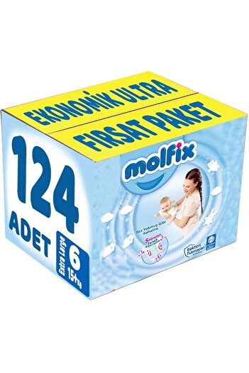 Molfix Baby Diaper Size:6 (15+kg) Extra Large 124 Pieces Economic Ultra Opportunity Package