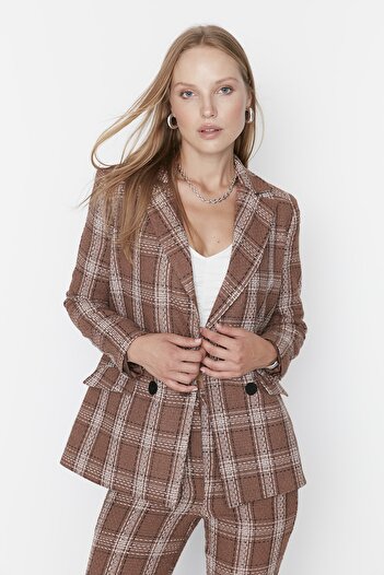 Trendyol Collection Кафяво сако с тъкана подплата TWOAW23CE00101