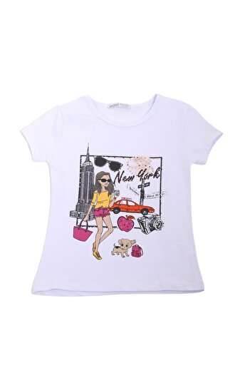 DOFİ Girl's Colorful Stone Printed T-Shirt