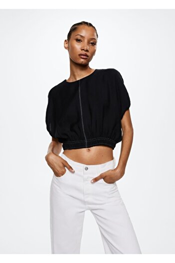MANGO Woman Contrast Stitched Top