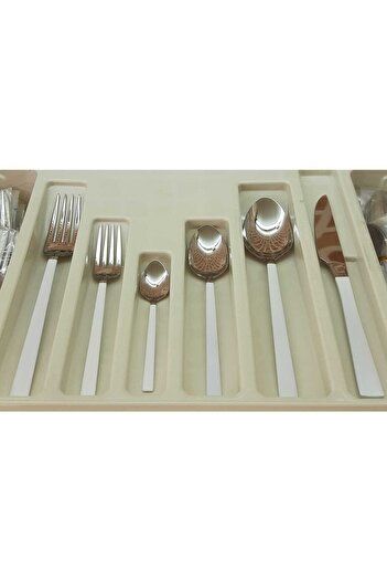 Kardelen Special White Painted 72 Piece Spoon Fork Knife Set for 12 Persons