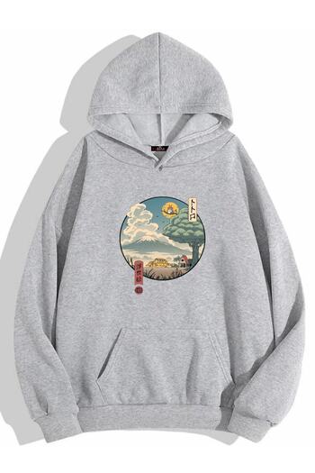 Buğraterzimoda Аніме Тоторо з принтом, унісекс, сірий, з кишенями, капюшоном, світшот з капюшоном