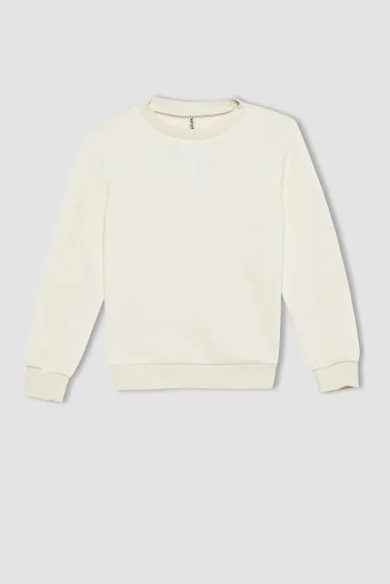 DeFacto Girl's Soft Furry Crew Neck Sweatshirt