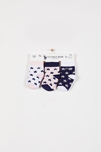 U.S. Polo Assn. Licensed Star Navy Blue Baby Girl 3-Piece Socks Set