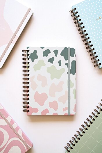 Matt Notebook A5 15x21 Cm Spiral Elastic Checkered Undated Notebook Cow