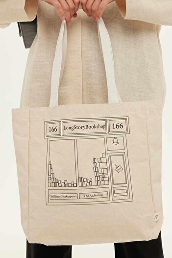 Manuka Bedruckte Canvas-Einkaufstasche mit Seitenfalten Bookshop
