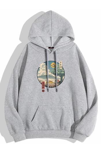 Buğraterzimoda Аніме Тоторо з принтом, унісекс, сірий, з кишенями, капюшоном, світшот з капюшоном