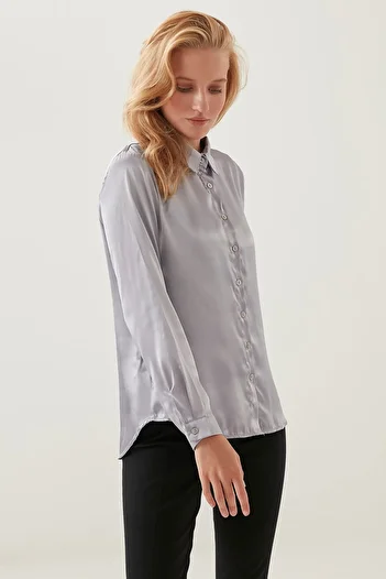 MEECY Women's Gray Satin Shirt