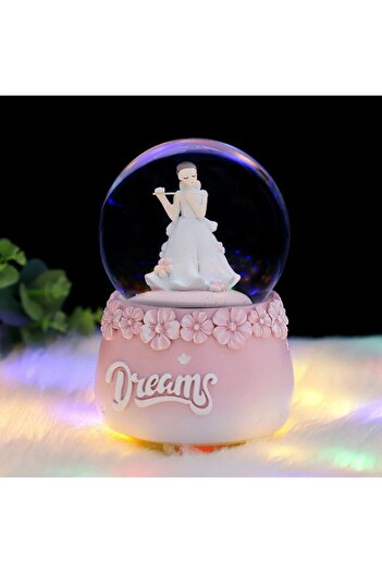 keyfimshop Flüt Çalan Kız Temalı Büyük Boy Püskürtmeli Işıklı Ve Müzikli Kar Küresi
