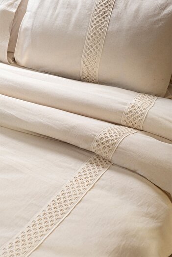 vivamaison Raw Linen Lace Single Duvet Cover Pillow Set 160x220 Cm