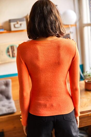 Olalook Women's Orange Shoulder and Cufflinks Raised Lycra Camisole Blouse BLZ-19002006