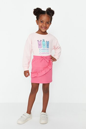 TRENDYOLKIDS Pink Flounced Girl's Knitted Skirt TKDAW23ET00003