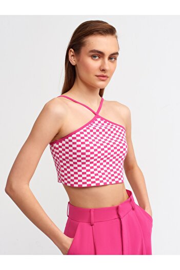 Dilvin 10185 Front Cross Strap Tank Top-fuchsia