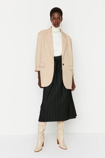Trendyol Modest Black Pleated High Waist Woven Skirt TCTAW23EE00030