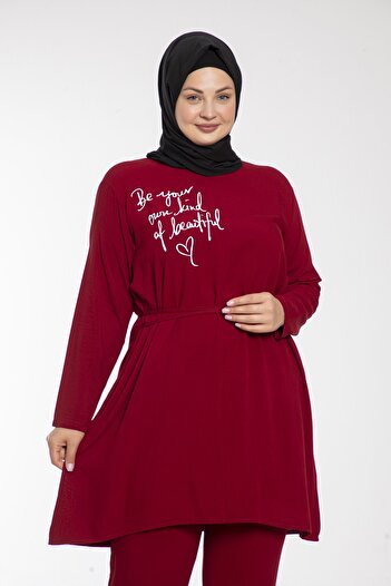 VISHENKA Women's Printed Red Color Woven Viscose Large Size Hijab Suit