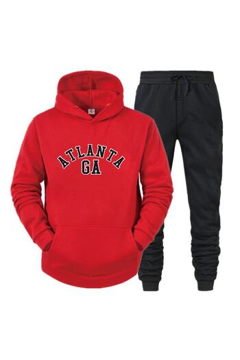 Trend Sizde Unisex Φούτερ με κόκκινη κουκούλα 2 κλωστών με στάμπα κάτω και επάνω σετ φούτερ