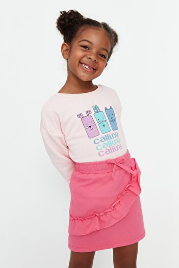 TRENDYOLKIDS Pink Flounced Girl's Knitted Skirt TKDAW23ET00003