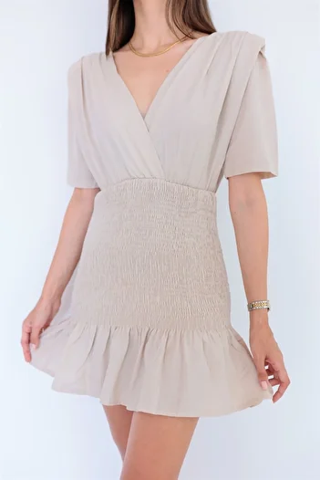 Ortaya Çık Beige mini Dress - Galian Gipeli Design
